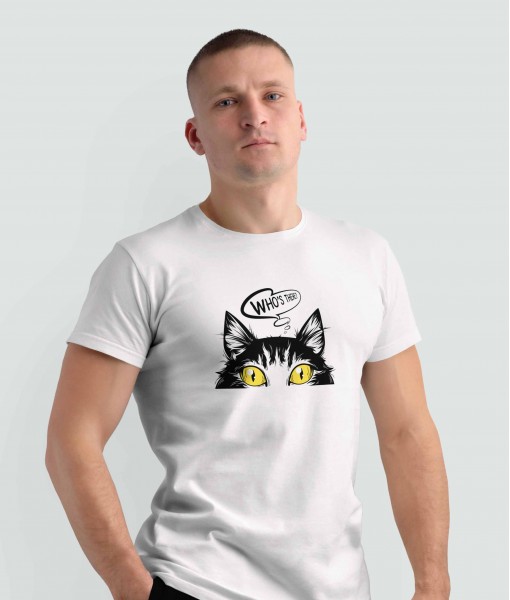 Мъжка тениска с щампа Текст и надписи Who`s there cat